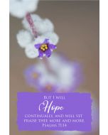 But I will hope continually, and will yet praise thee more and more. (Psalms 71:14) 

Artwork design features a delicate design of wildflowers blooming accompanied by bible verse on purple.